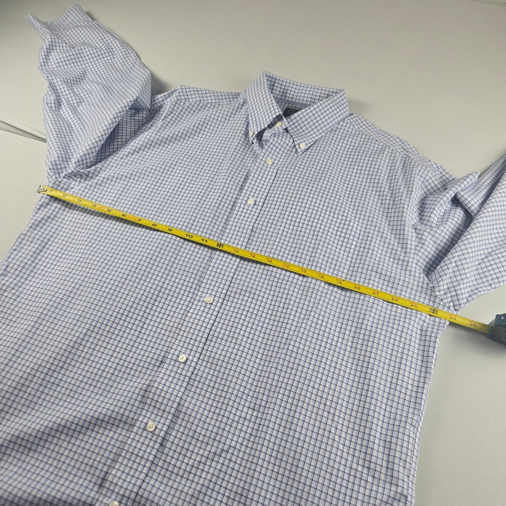 Jos A Bank Traveler Traditional Fit Blue Check Dress Shirt Men's 17 34 Cotton - Picture 5 of 8